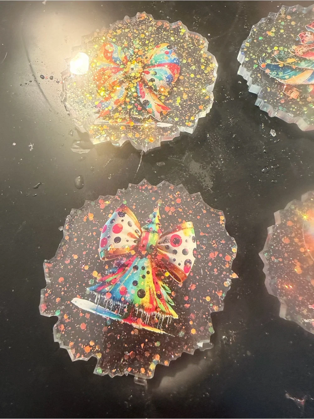 Festive Multicolor Glitter Resin ornaments- Set of 4